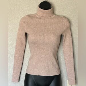 EVERLANE Blush Pink Turtleneck Shirt with Gold Metallic Threads Holiday Sz S